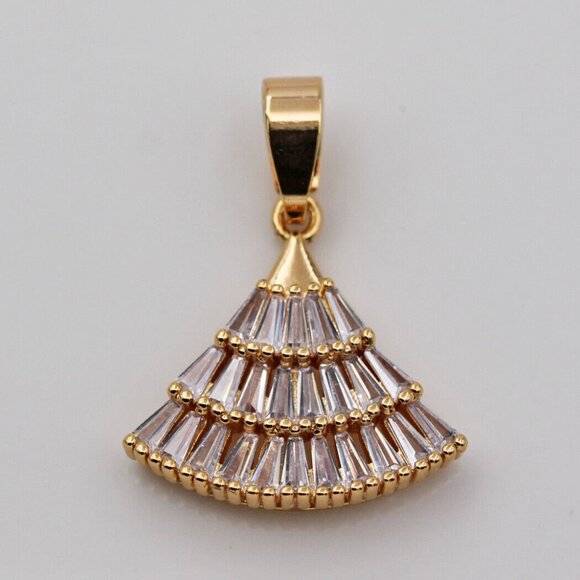 18K Yellow Gold Filled Geometric Sector Diamond Zircon Necklace Pendant Gorgeous - Picture 2 of 4